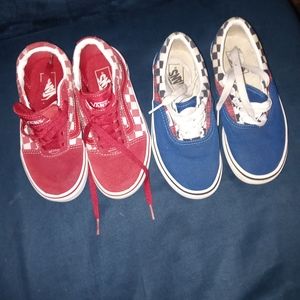 2 pairs of boys Van's Shoes Plaid Checkerboard. & Red checkered